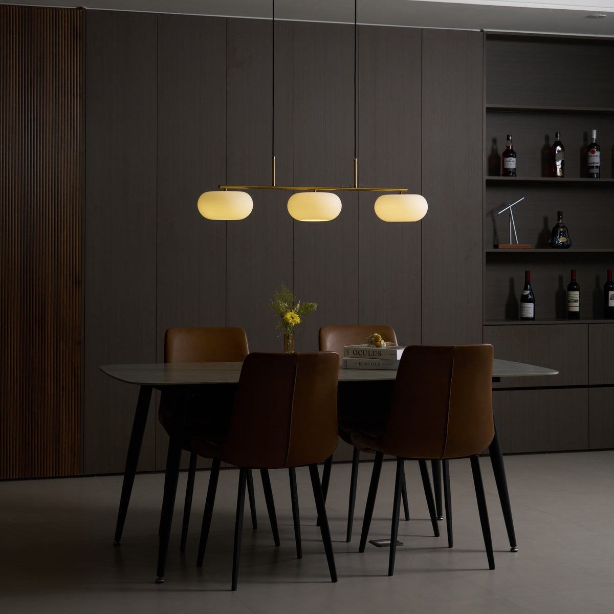 Trio Globe Pendant Three-Light Linear Bar with Adjustable Cables