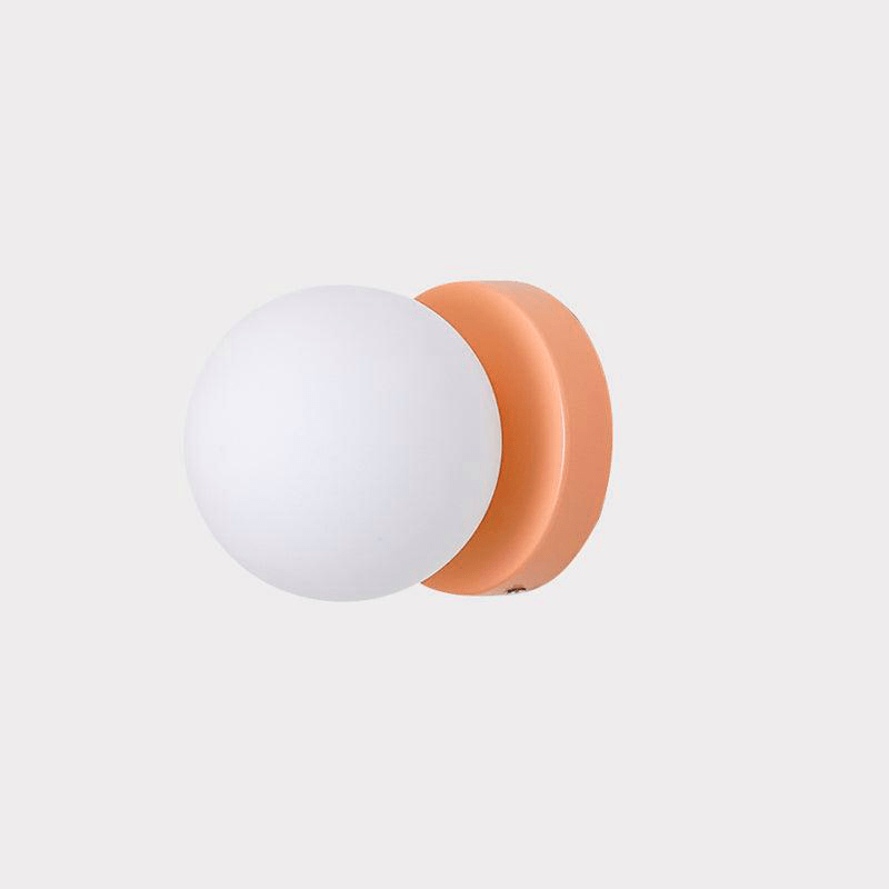 Halo Globe Sconce White Glass Wall Light with Circular Metal Backplate