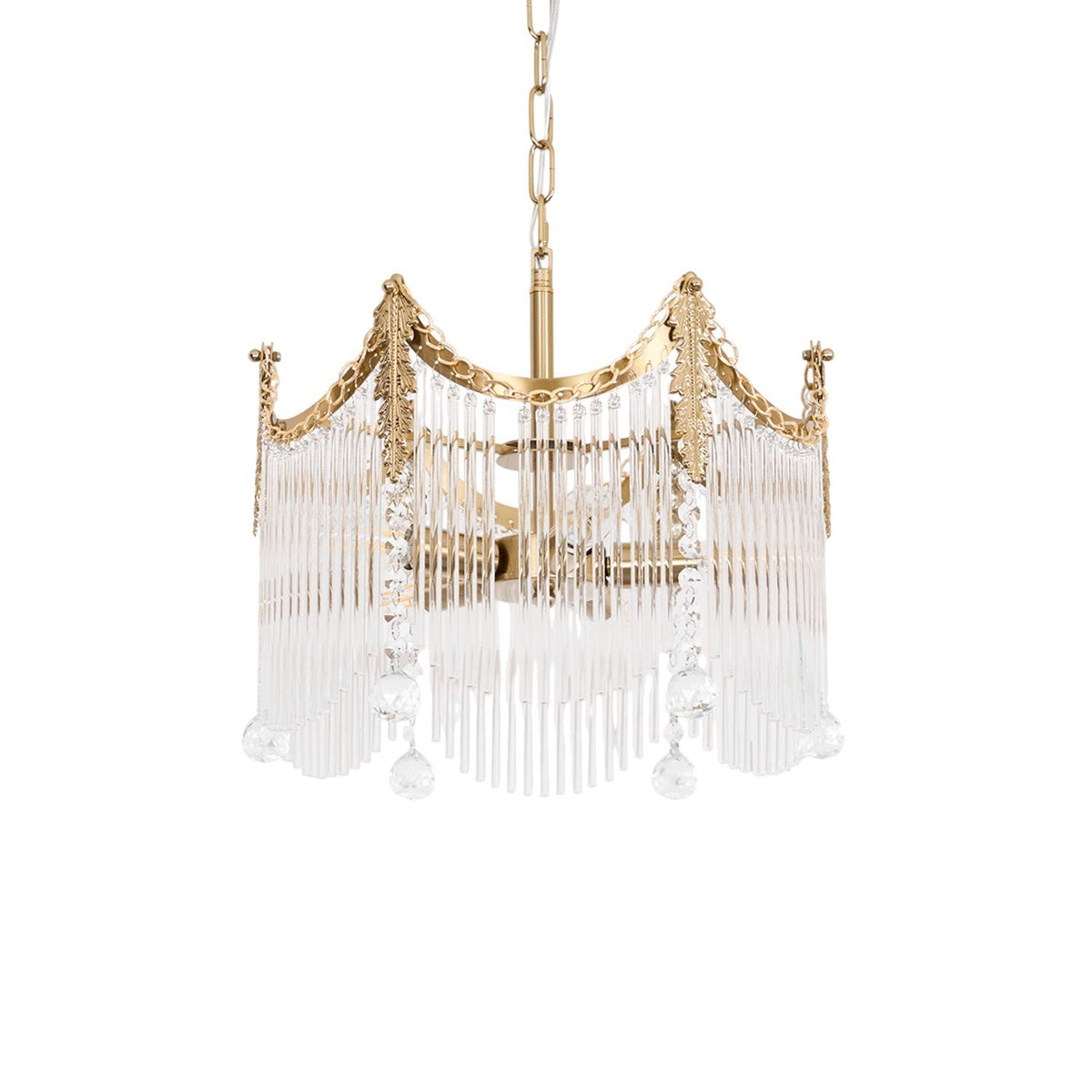 Cascading Crystal Chandelier Glass Rod Ceiling Light with Curved Metal Panels