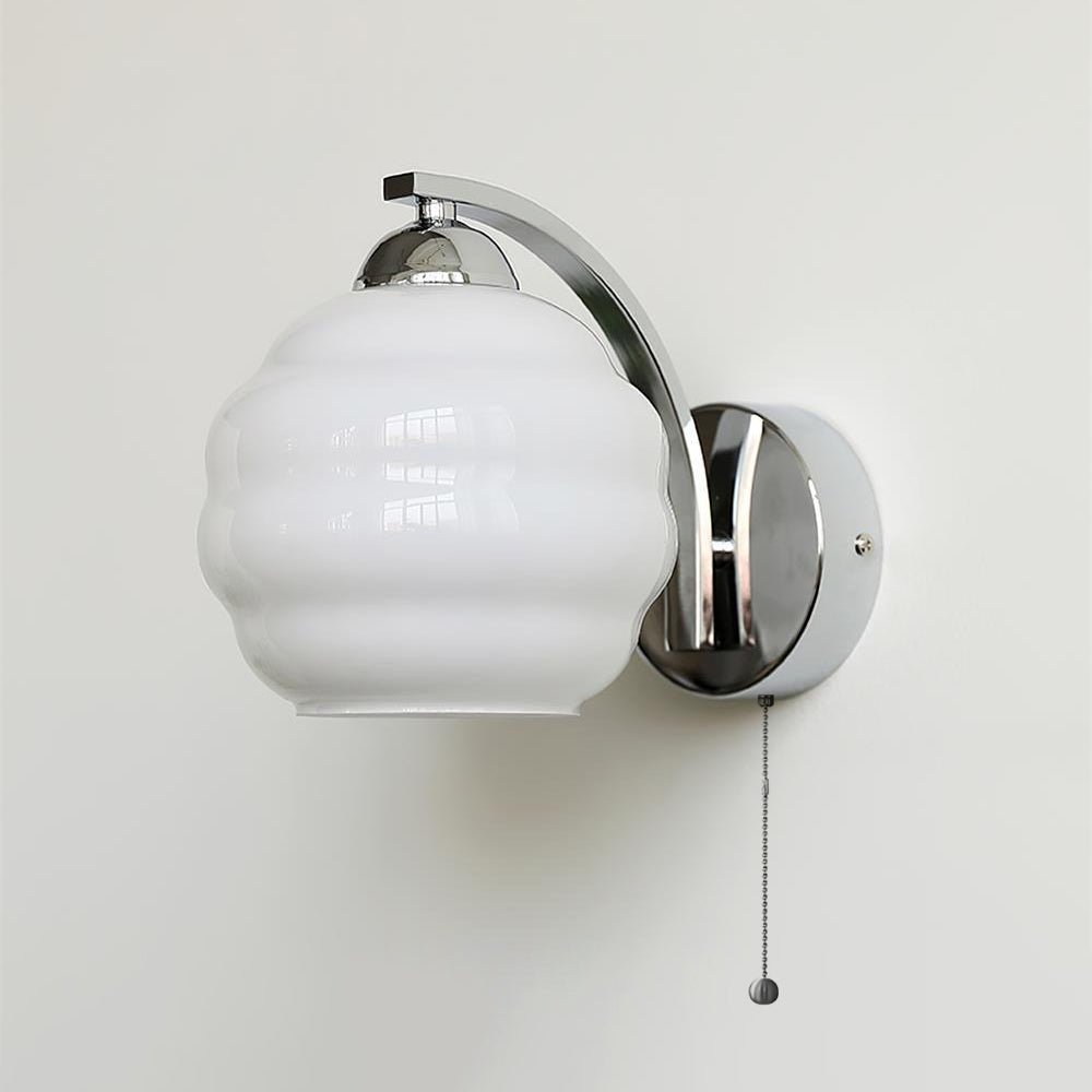 Scalloped Glass Wall Sconce with Ribbed Shade and Metal Backplate