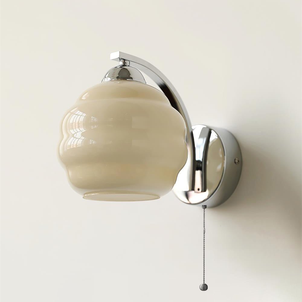 Scalloped Glass Wall Sconce with Ribbed Shade and Metal Backplate
