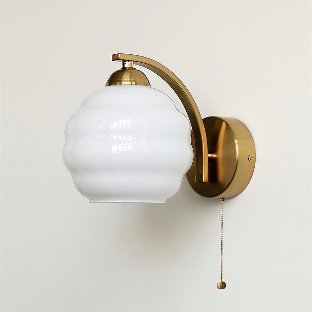 Scalloped Glass Wall Sconce with Ribbed Shade and Metal Backplate