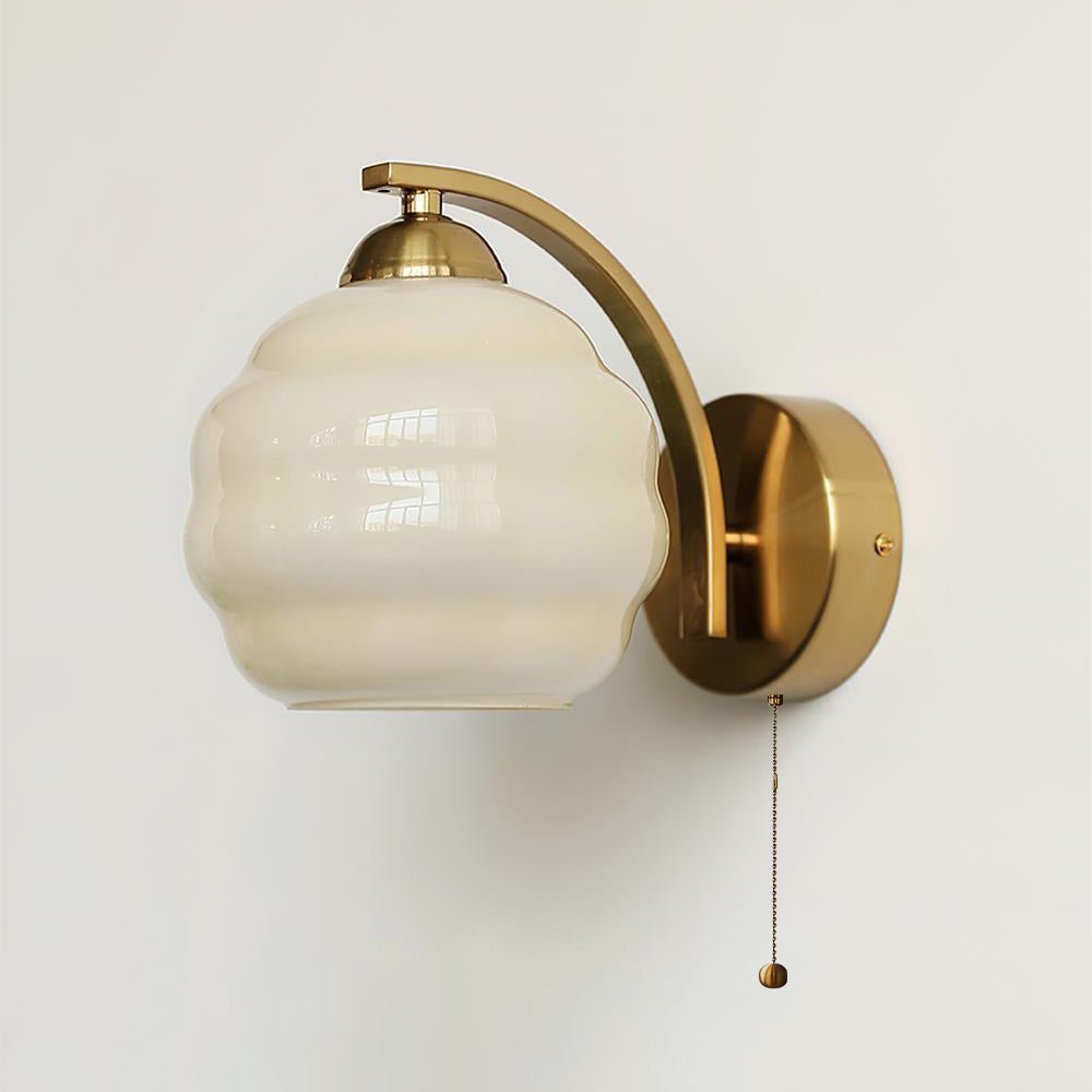 Scalloped Glass Wall Sconce with Ribbed Shade and Metal Backplate
