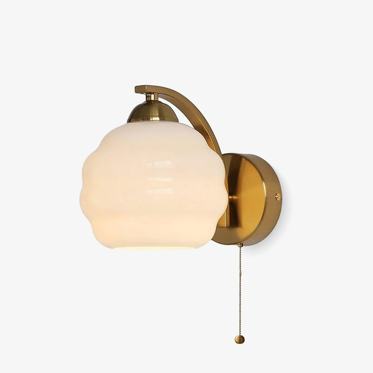 Scalloped Glass Wall Sconce with Ribbed Shade and Metal Backplate