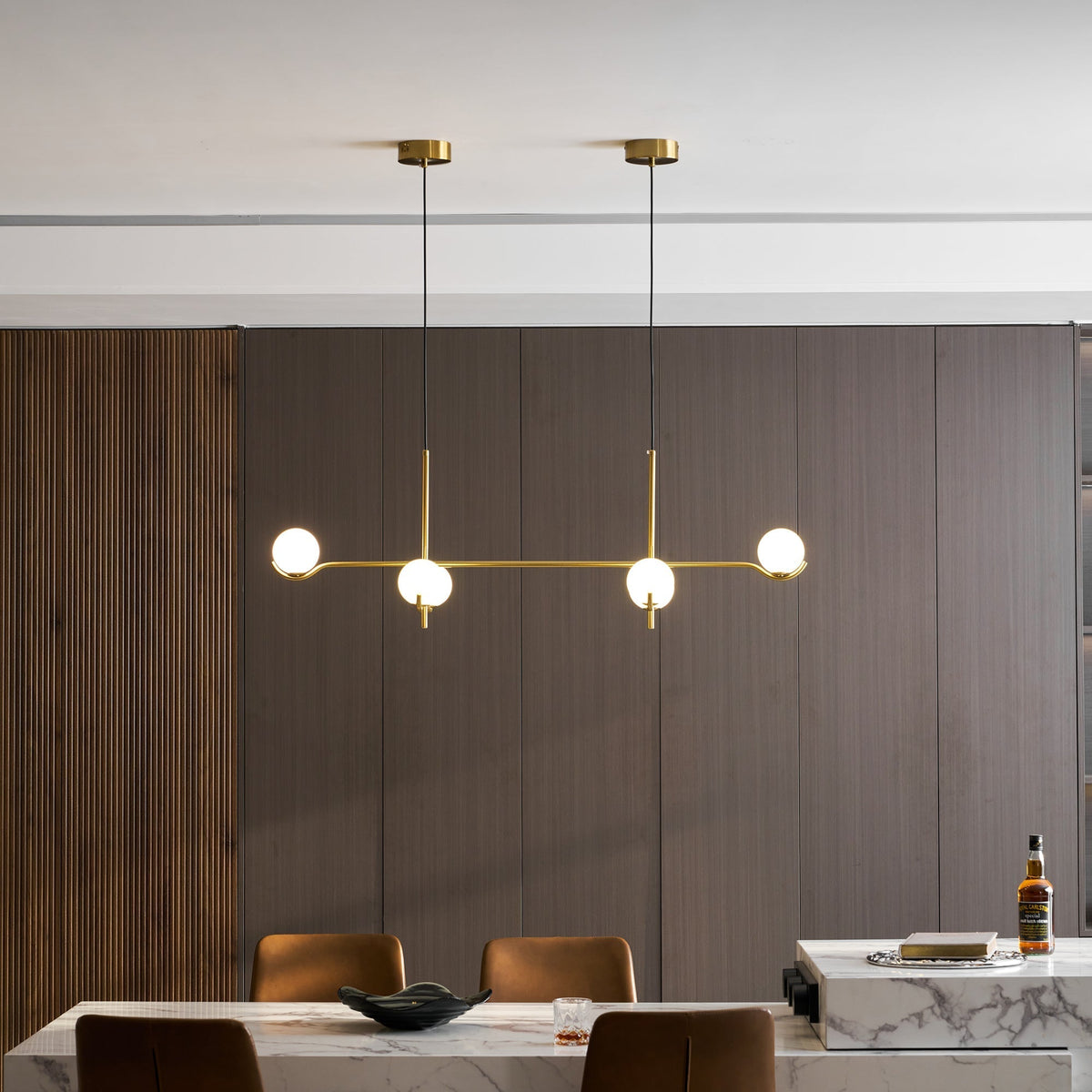 Halo Globe Pendant Light Branching Metal Frame with White Glass Globes