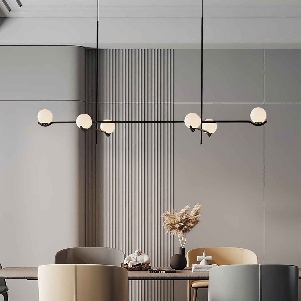 Halo Globe Pendant Light Branching Metal Frame with White Glass Globes