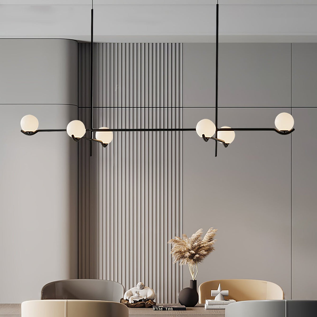 Halo Globe Pendant Light Branching Metal Frame with White Glass Globes