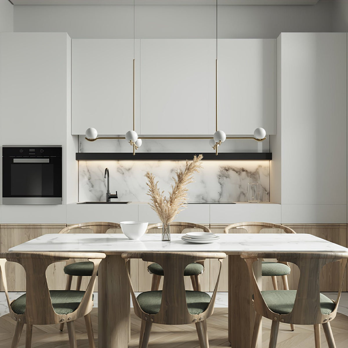Halo Globe Pendant Light Branching Metal Frame with White Glass Globes