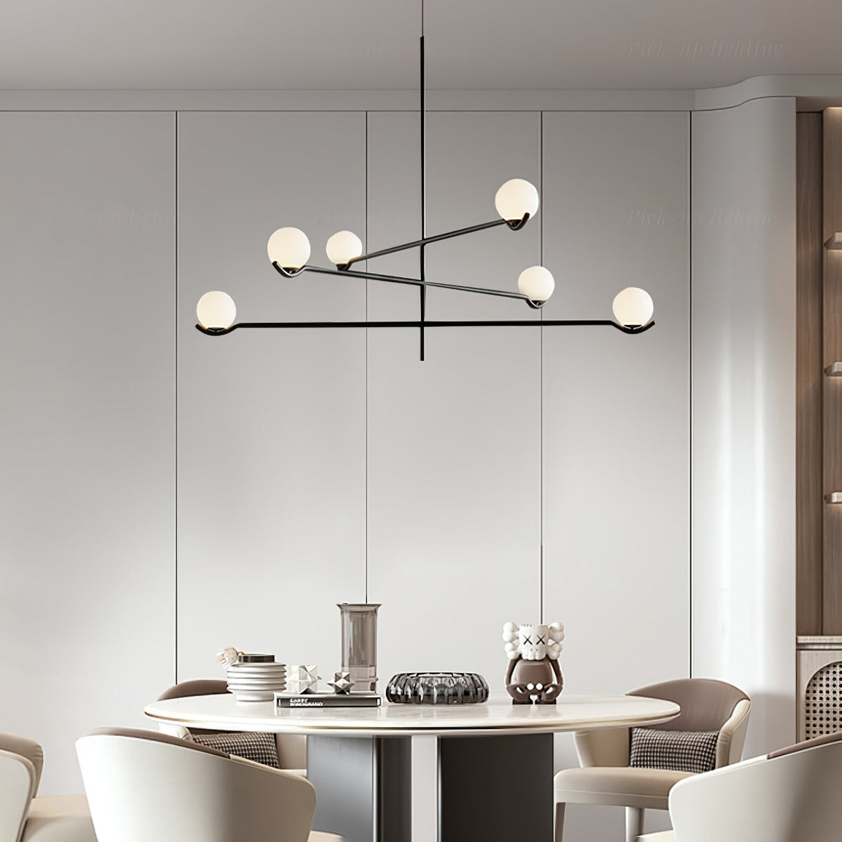 Halo Globe Pendant Light Branching Metal Frame with White Glass Globes