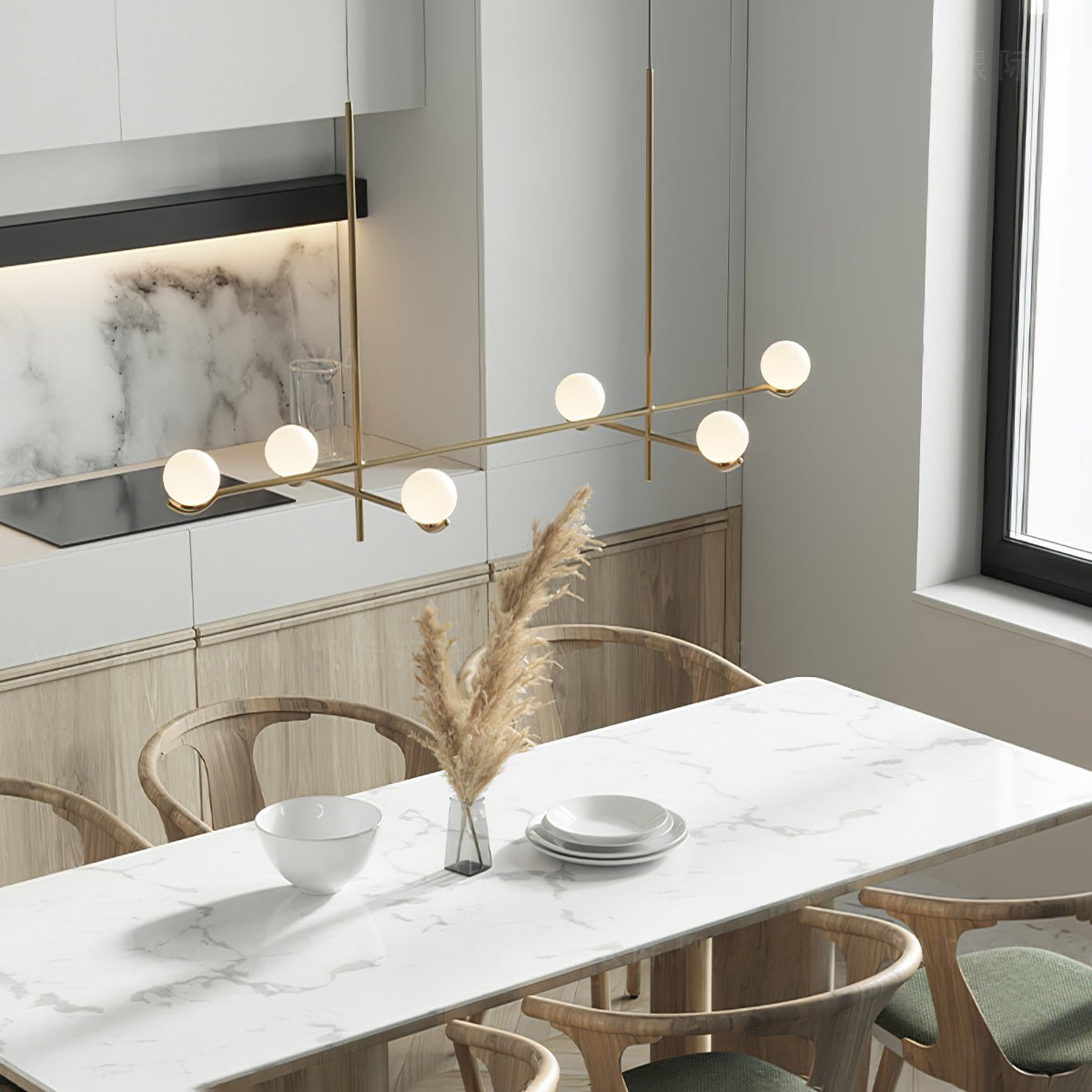 Halo Globe Pendant Light Branching Metal Frame with White Glass Globes