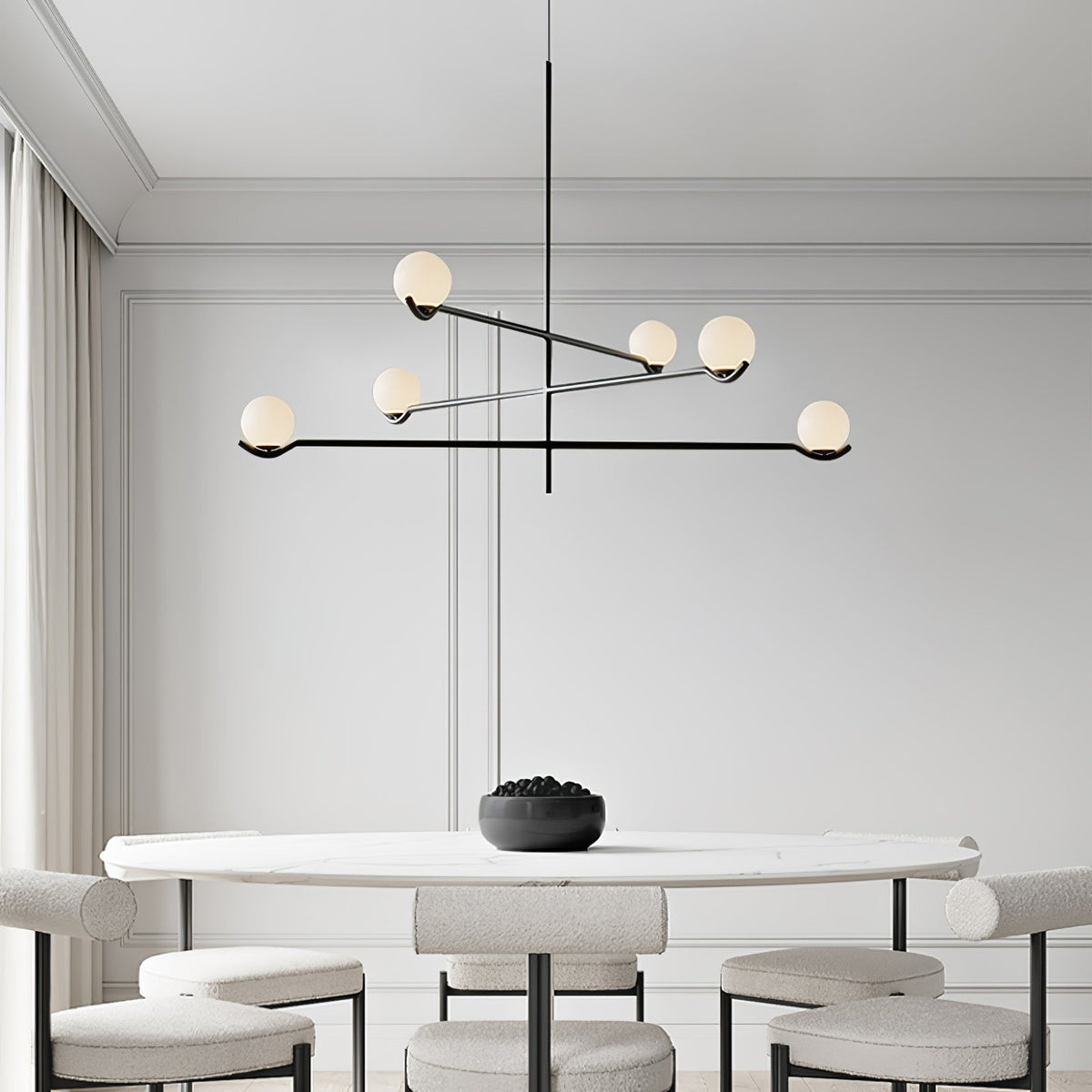 Halo Globe Pendant Light Branching Metal Frame with White Glass Globes