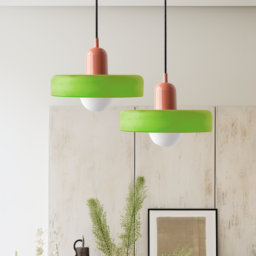 Bauhaus Glass Pendant Light with Curved Dome Shade and Lacquered Metal Top