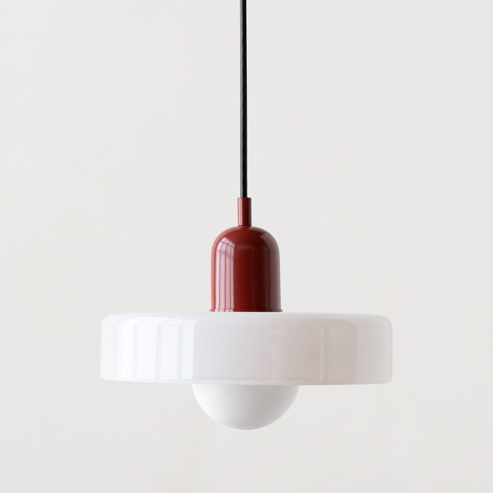 Bauhaus Glass Pendant Light with Curved Dome Shade and Lacquered Metal Top