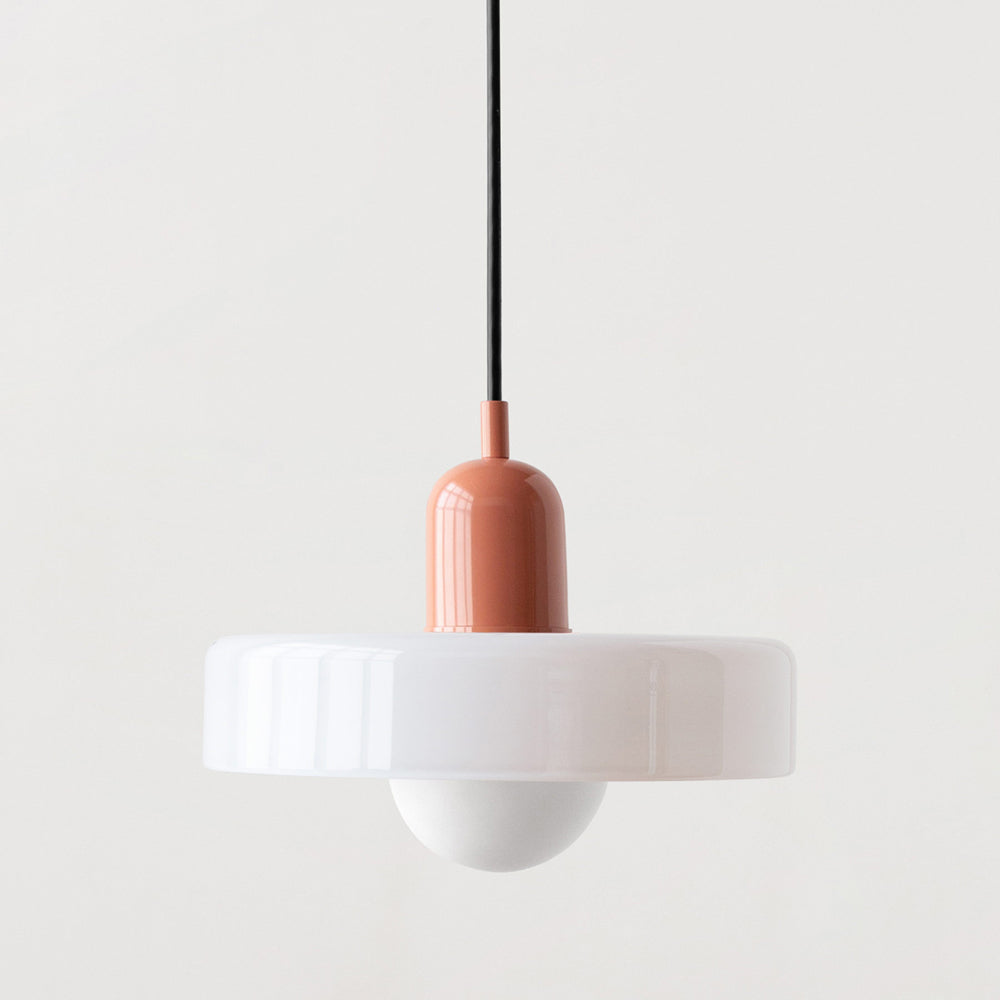 Bauhaus Glass Pendant Light with Curved Dome Shade and Lacquered Metal Top