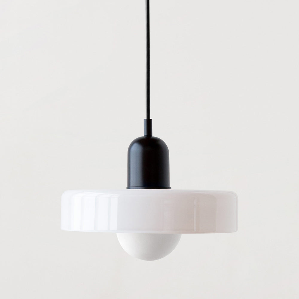 Bauhaus Glass Pendant Light with Curved Dome Shade and Lacquered Metal Top