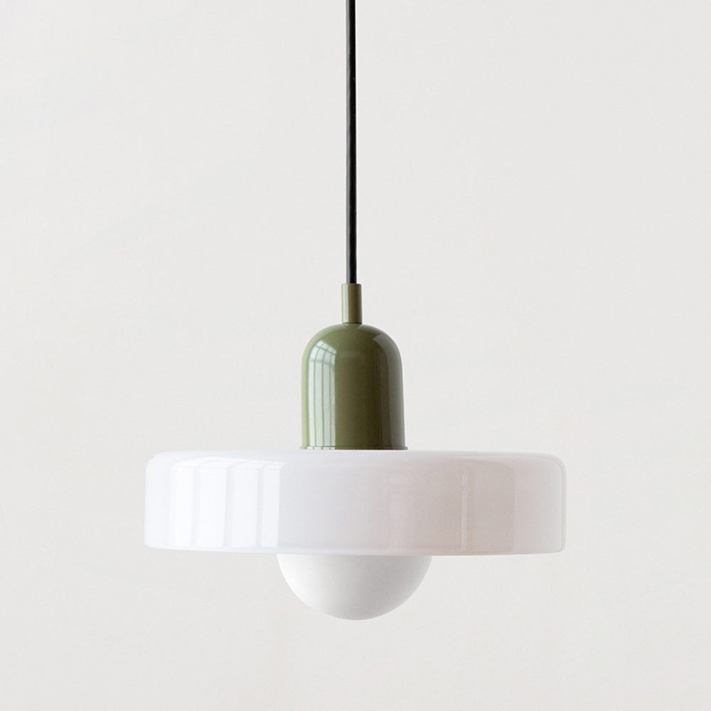 Bauhaus Glass Pendant Light with Curved Dome Shade and Lacquered Metal Top
