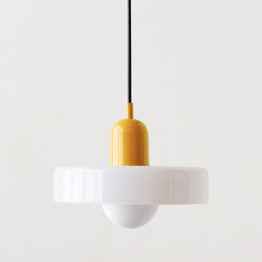 Bauhaus Glass Pendant Light with Curved Dome Shade and Lacquered Metal Top