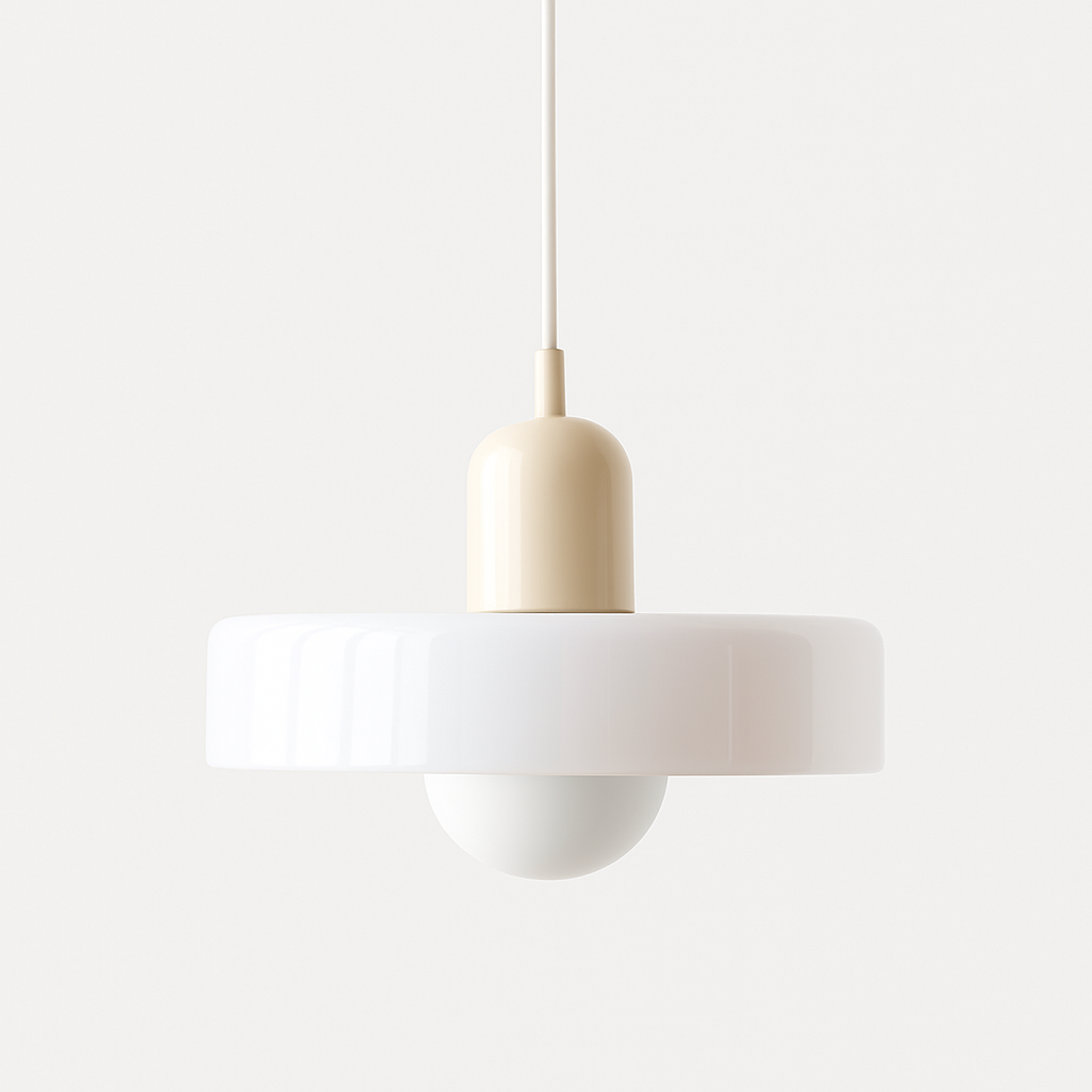 Bauhaus Glass Pendant Light with Curved Dome Shade and Lacquered Metal Top