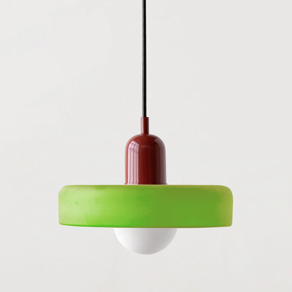 Bauhaus Glass Pendant Light with Curved Dome Shade and Lacquered Metal Top