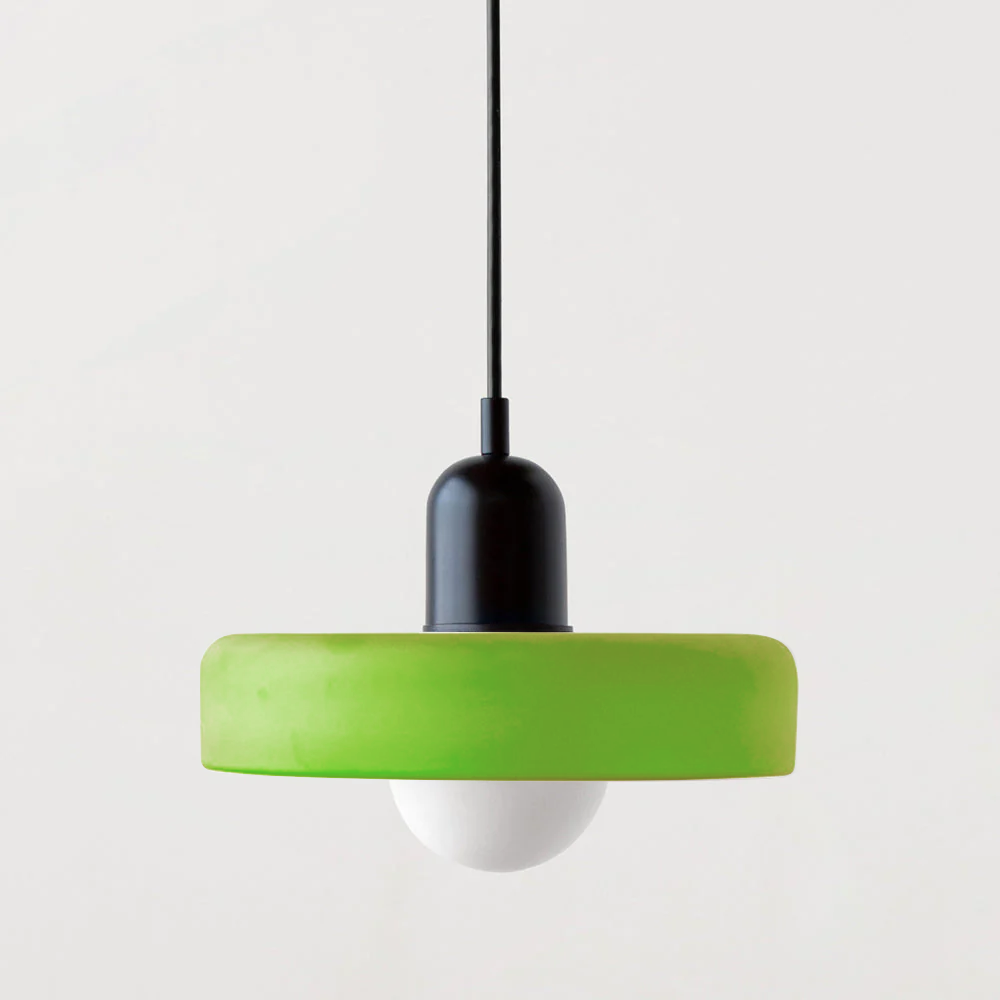 Bauhaus Glass Pendant Light with Curved Dome Shade and Lacquered Metal Top