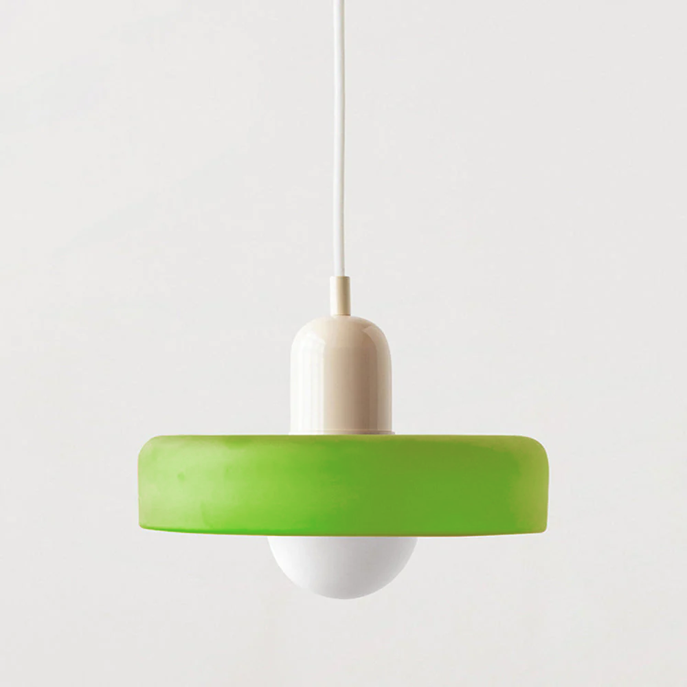 Bauhaus Glass Pendant Light with Curved Dome Shade and Lacquered Metal Top