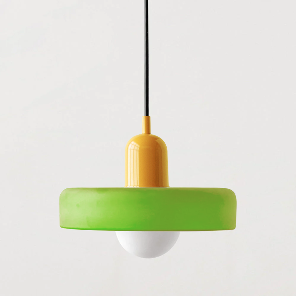 Bauhaus Glass Pendant Light with Curved Dome Shade and Lacquered Metal Top