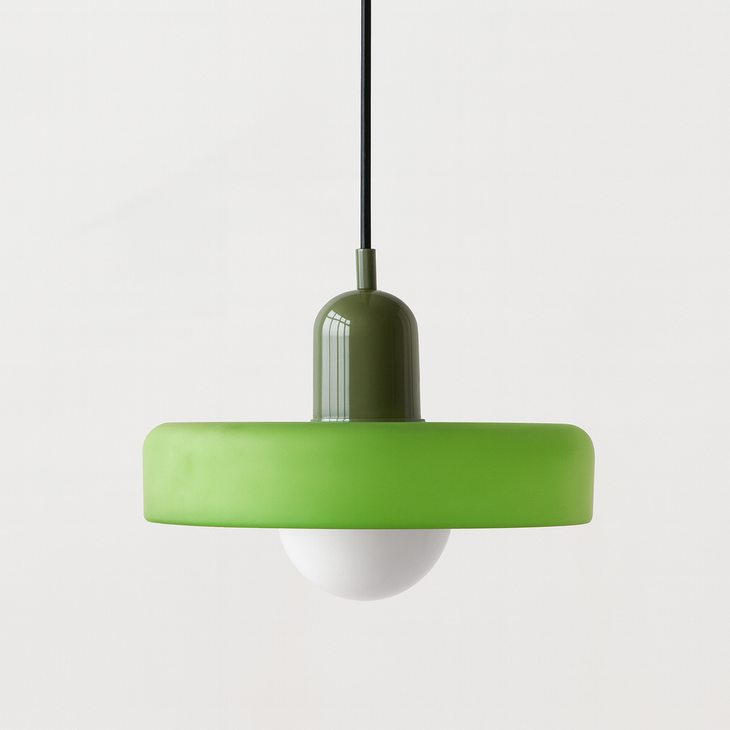 Bauhaus Glass Pendant Light with Curved Dome Shade and Lacquered Metal Top