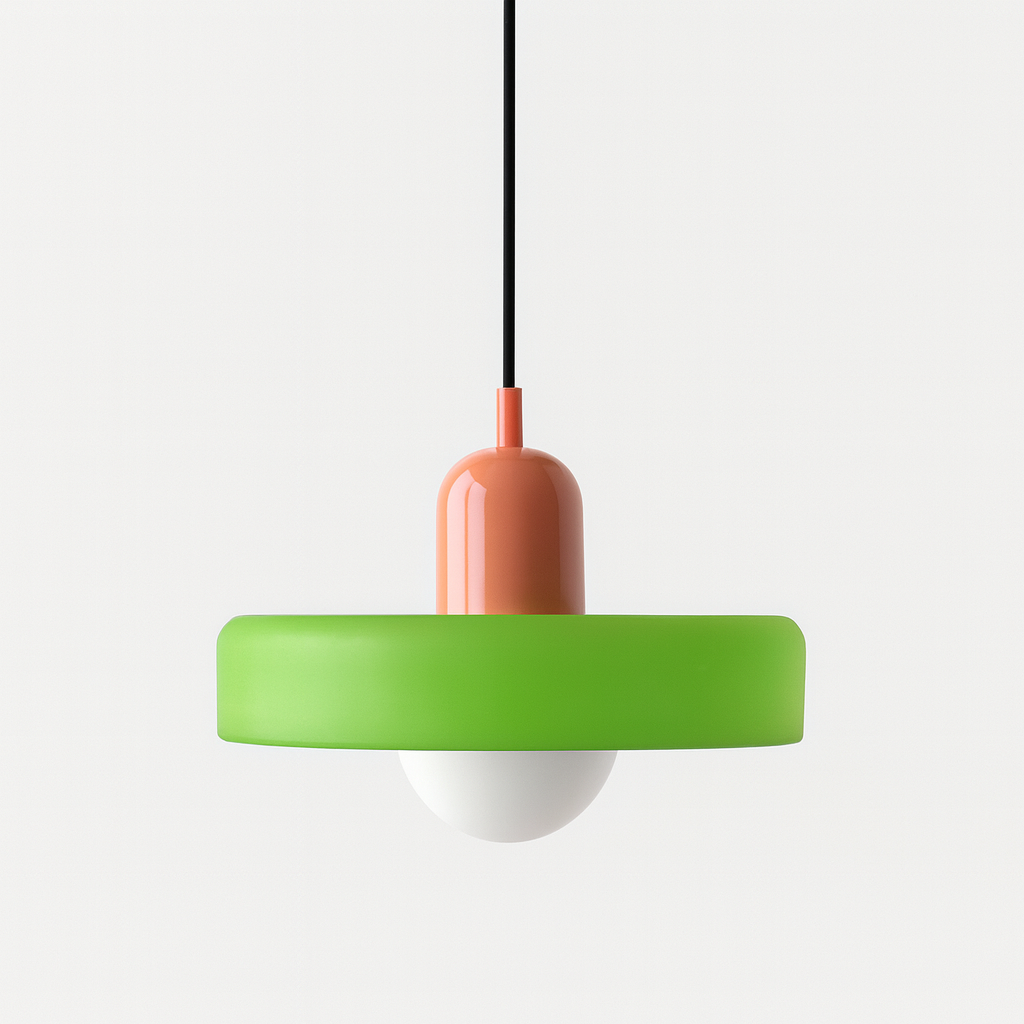 Bauhaus Glass Pendant Light with Curved Dome Shade and Lacquered Metal Top