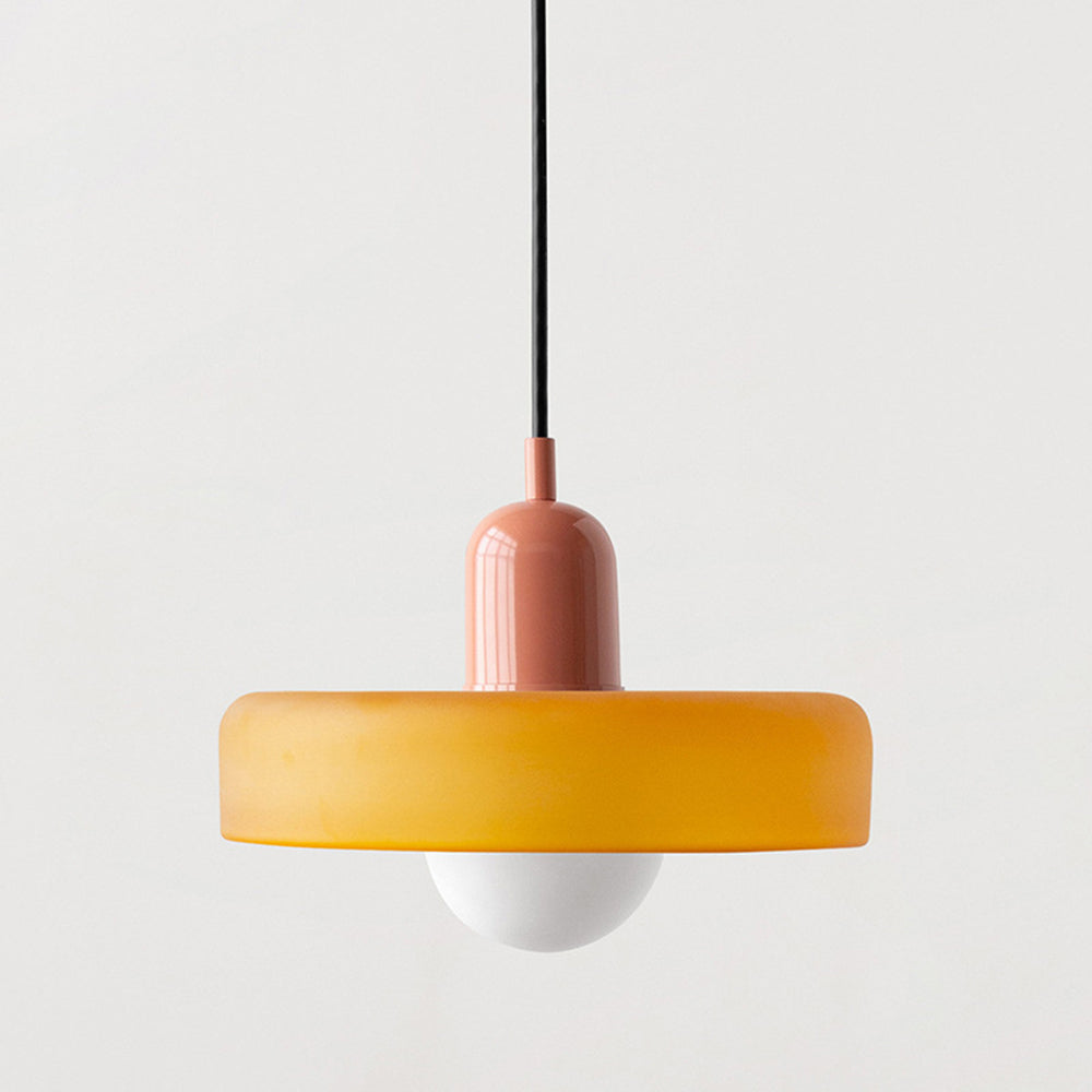 Bauhaus Glass Pendant Light with Curved Dome Shade and Lacquered Metal Top