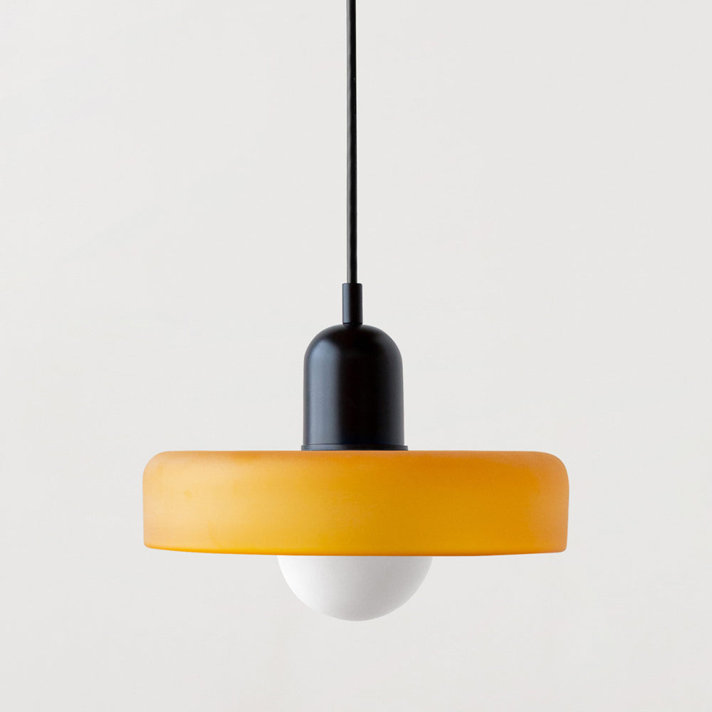 Bauhaus Glass Pendant Light with Curved Dome Shade and Lacquered Metal Top