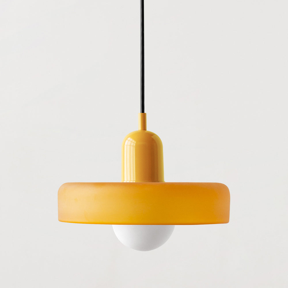 Bauhaus Glass Pendant Light with Curved Dome Shade and Lacquered Metal Top