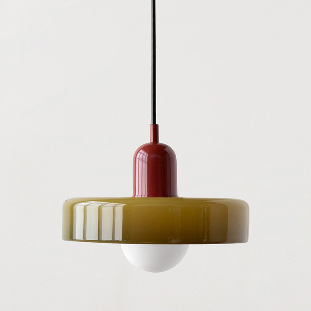 Bauhaus Glass Pendant Light with Curved Dome Shade and Lacquered Metal Top