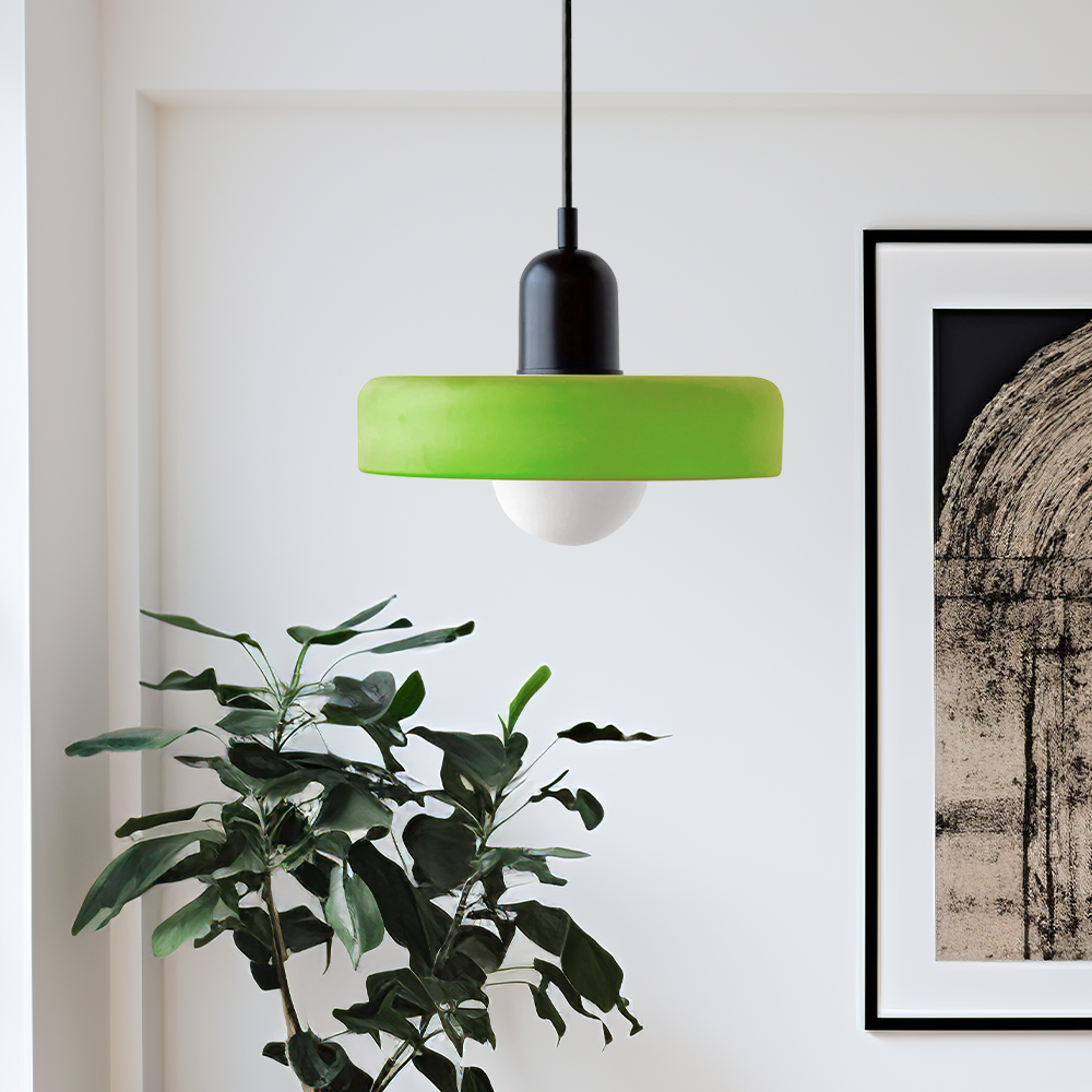 Bauhaus Glass Pendant Light with Curved Dome Shade and Lacquered Metal Top