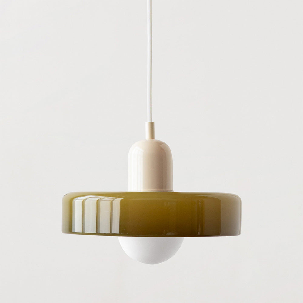 Bauhaus Glass Pendant Light with Curved Dome Shade and Lacquered Metal Top