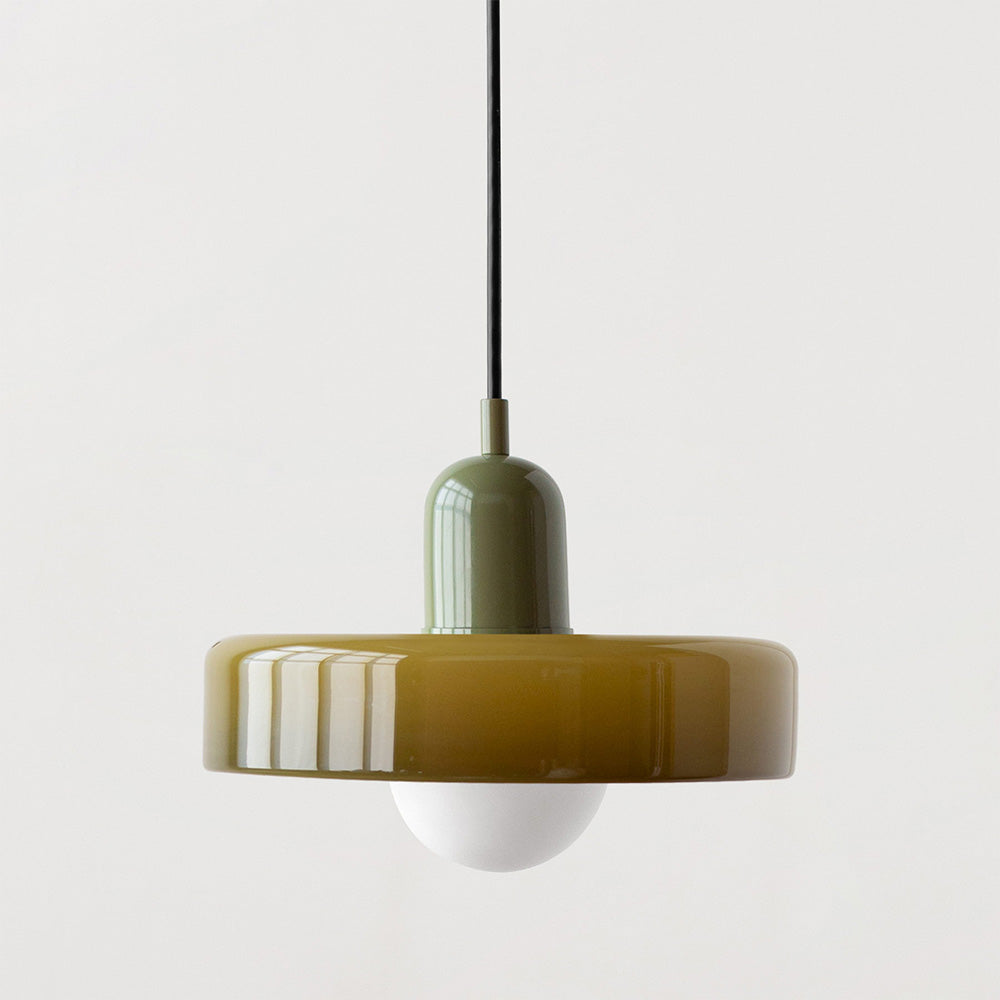 Bauhaus Glass Pendant Light with Curved Dome Shade and Lacquered Metal Top