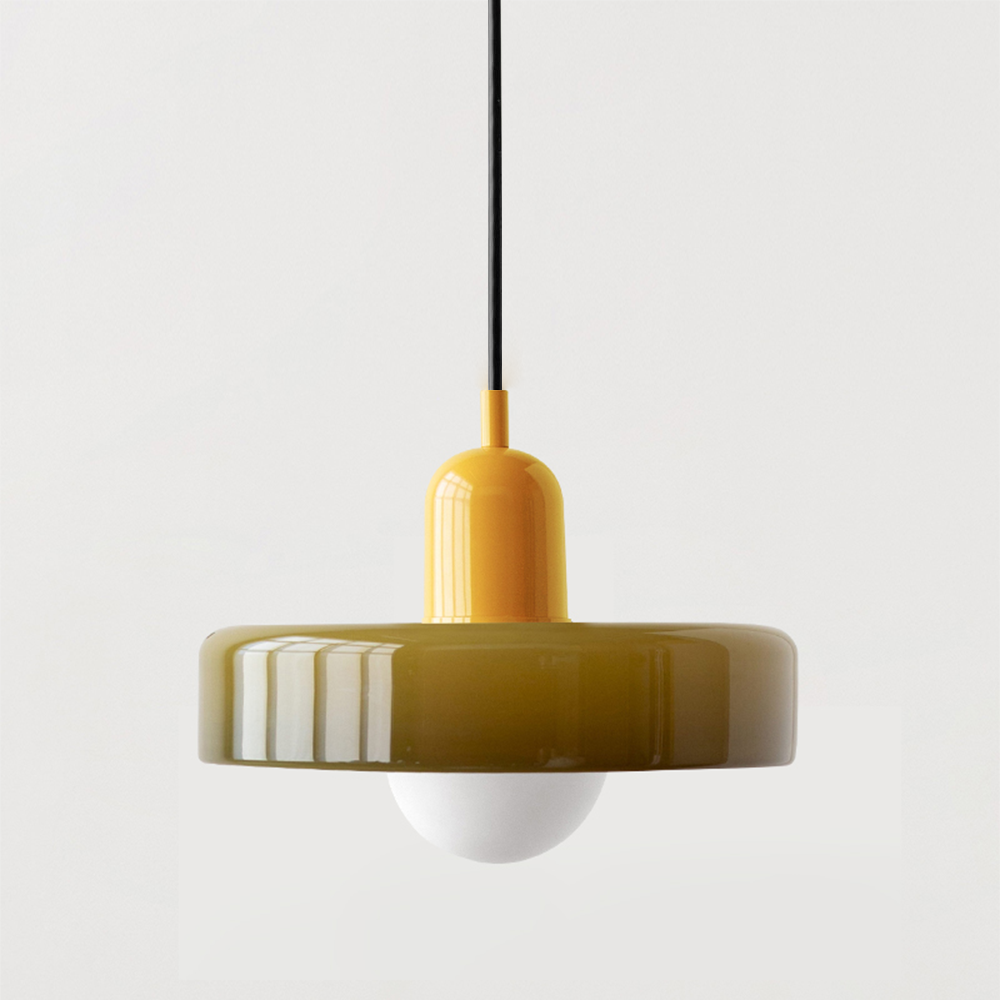Bauhaus Glass Pendant Light with Curved Dome Shade and Lacquered Metal Top