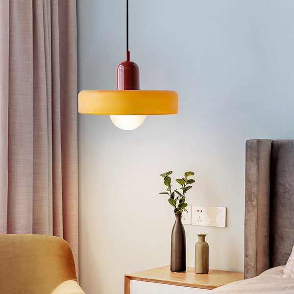 Bauhaus Glass Pendant Light with Curved Dome Shade and Lacquered Metal Top