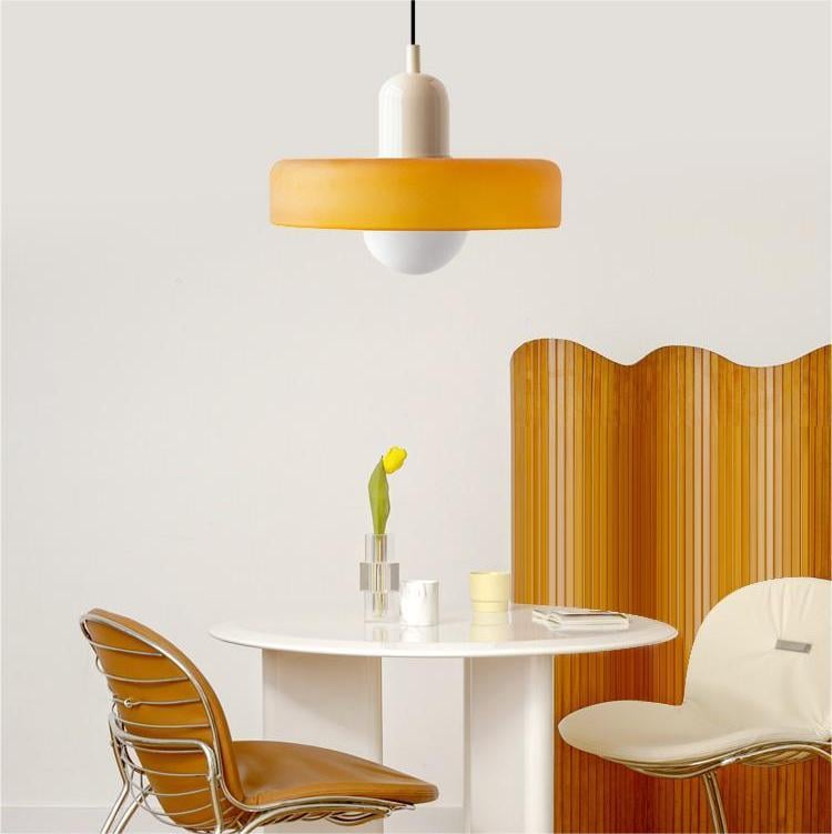 Bauhaus Glass Pendant Light with Curved Dome Shade and Lacquered Metal Top