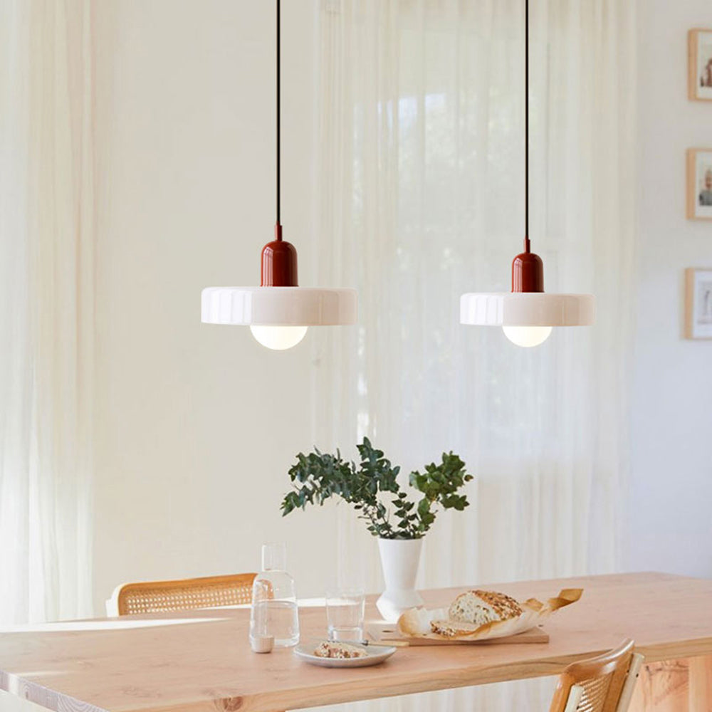 Bauhaus Glass Pendant Light with Curved Dome Shade and Lacquered Metal Top