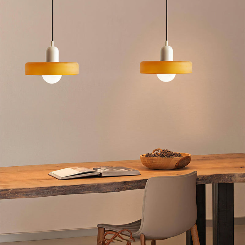 Bauhaus Glass Pendant Light with Curved Dome Shade and Lacquered Metal Top