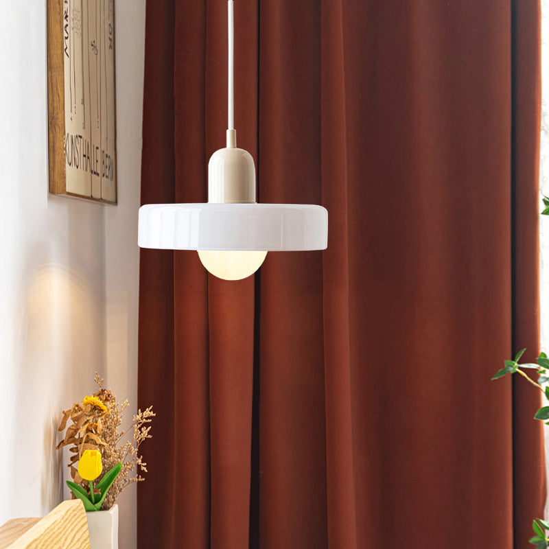 Bauhaus Glass Pendant Light with Curved Dome Shade and Lacquered Metal Top
