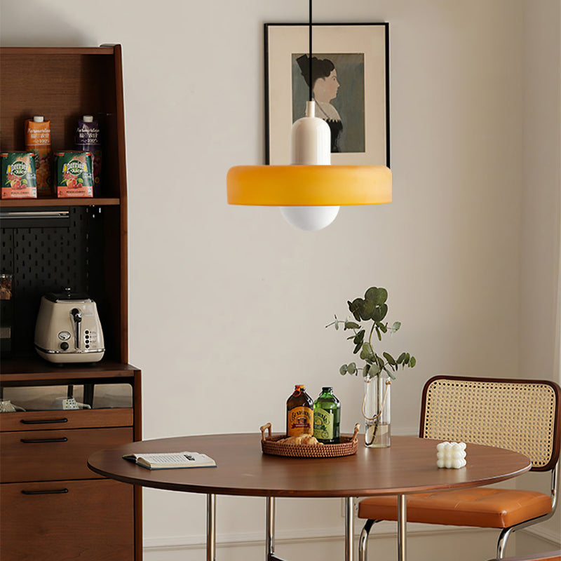 Bauhaus Glass Pendant Light with Curved Dome Shade and Lacquered Metal Top
