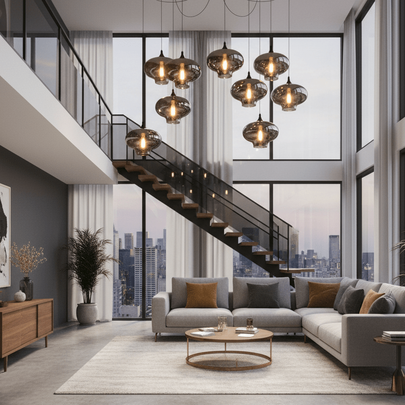 Smokey Glass Pendant Light Hand-Blown Ambient Ceiling Fixture