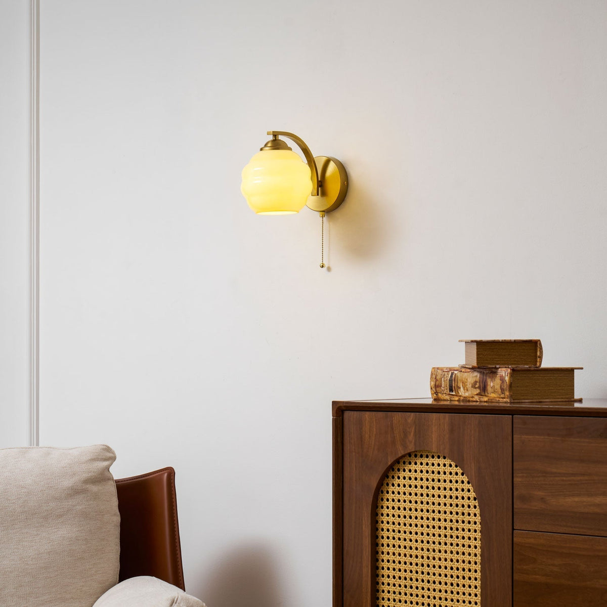 Scalloped Glass Wall Sconce with Ribbed Shade and Metal Backplate