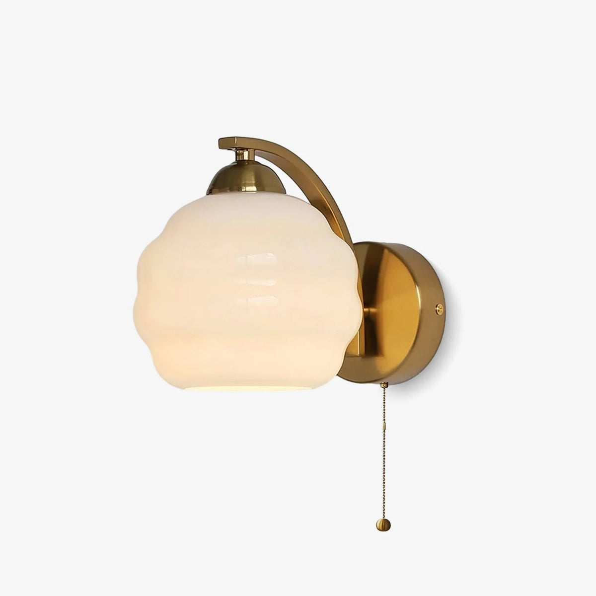 Scalloped Glass Wall Sconce with Ribbed Shade and Metal Backplate