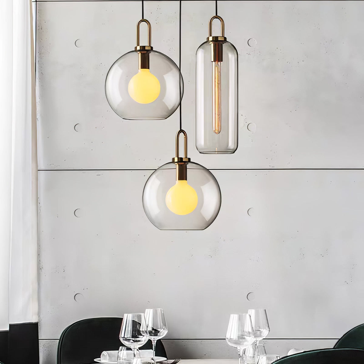Copper Glass Pendant Elongated Cylinder Shade with Copper-Plated Hardware