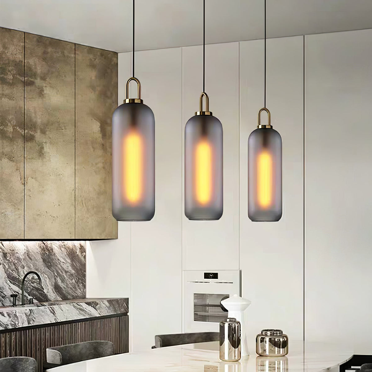 Copper Glass Pendant Elongated Cylinder Shade with Copper-Plated Hardware