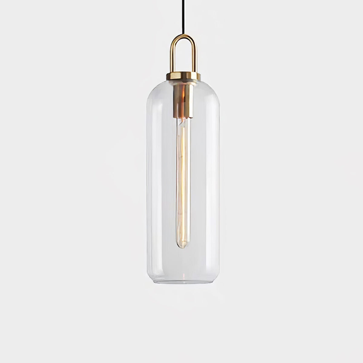 Copper Glass Pendant Elongated Cylinder Shade with Copper-Plated Hardware