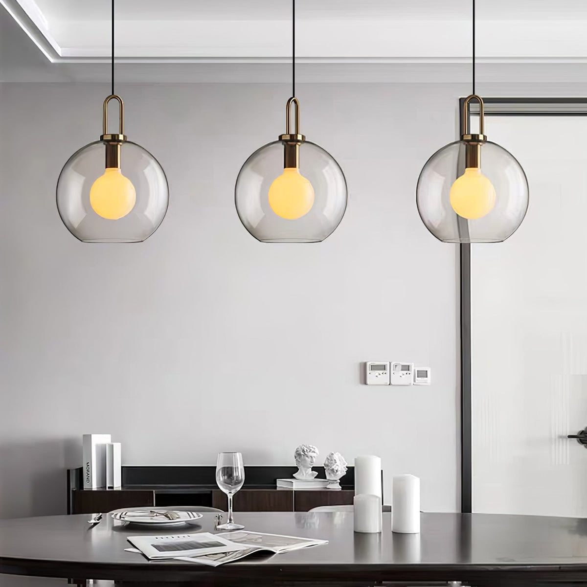 Copper Glass Pendant Elongated Cylinder Shade with Copper-Plated Hardware