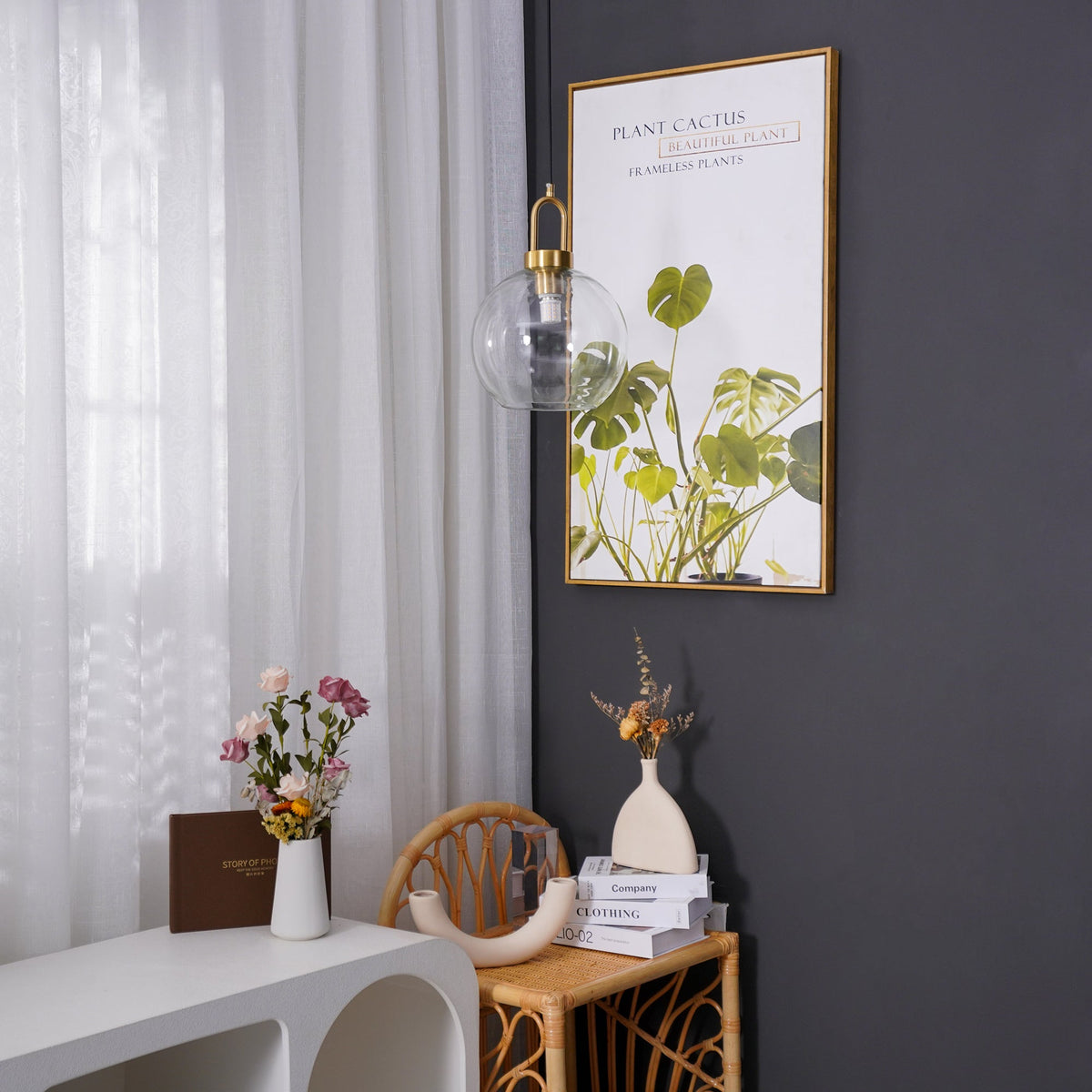 Copper Glass Pendant Elongated Cylinder Shade with Copper-Plated Hardware